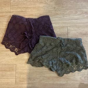 Olive and Plum Colored Lace Shorts